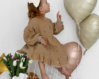 Visuell Design - Musselin Stufenkleid Kleid Maxikleid - Sonnenblumen Mädchen
