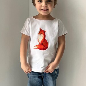 Visuell Design Tshirt handmade mit Bügelbild Fuchs Kinder weiß schwarz Bild 5