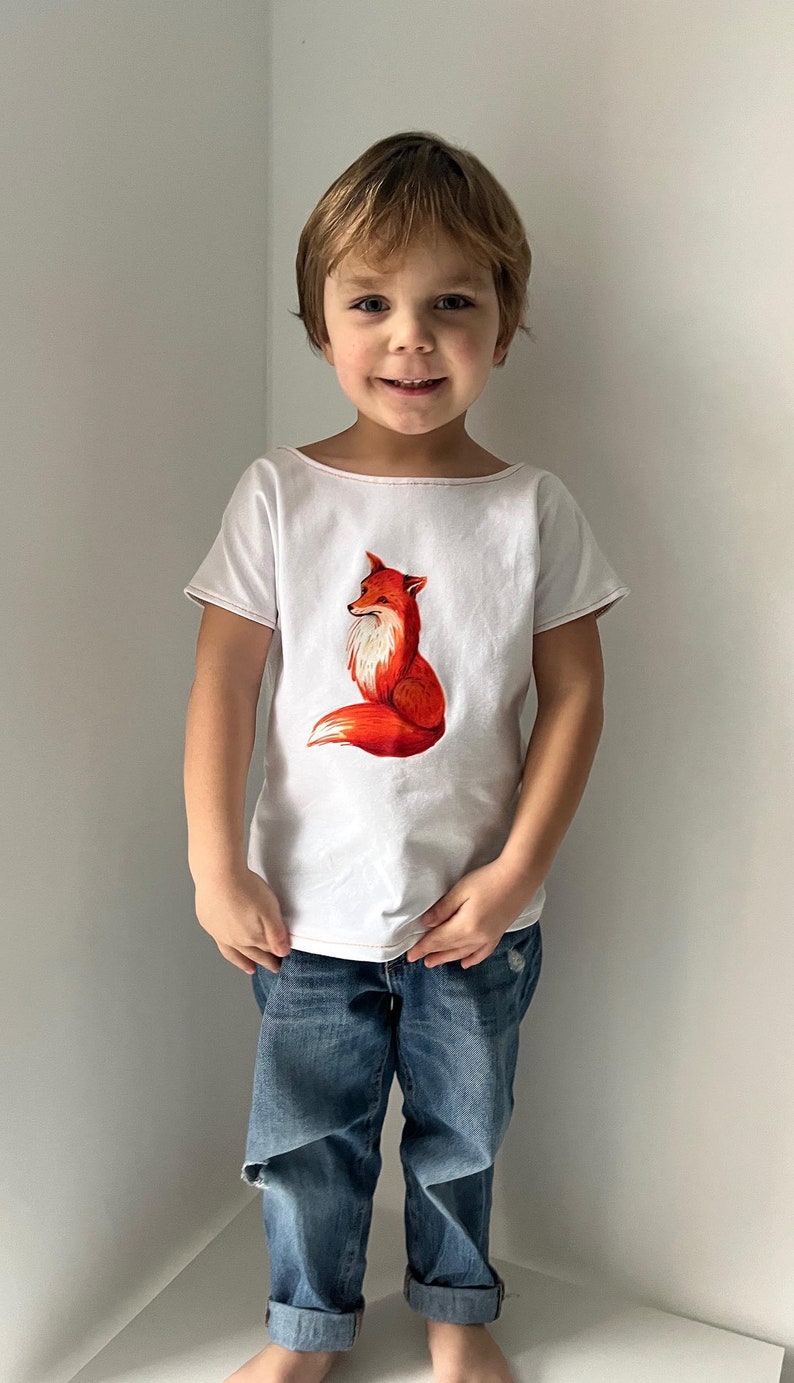 Visuell Design Tshirt handmade mit Bügelbild Fuchs Kinder weiß schwarz Bild 5