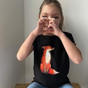 Visuell Design Tshirt handmade mit Bügelbild Fuchs Kinder weiß schwarz Bild 3