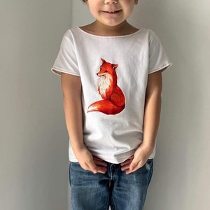 Visuell Design Tshirt handmade mit Bügelbild Fuchs Kinder weiß schwarz Bild 4