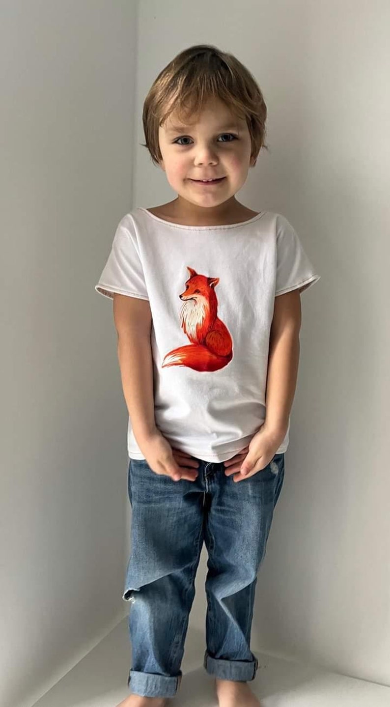 Visuell Design Tshirt handmade mit Bügelbild Fuchs Kinder weiß schwarz Bild 4