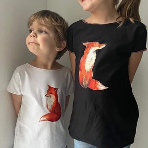 Visuell Design Tshirt handmade mit Bügelbild Fuchs Kinder weiß schwarz Bild 8