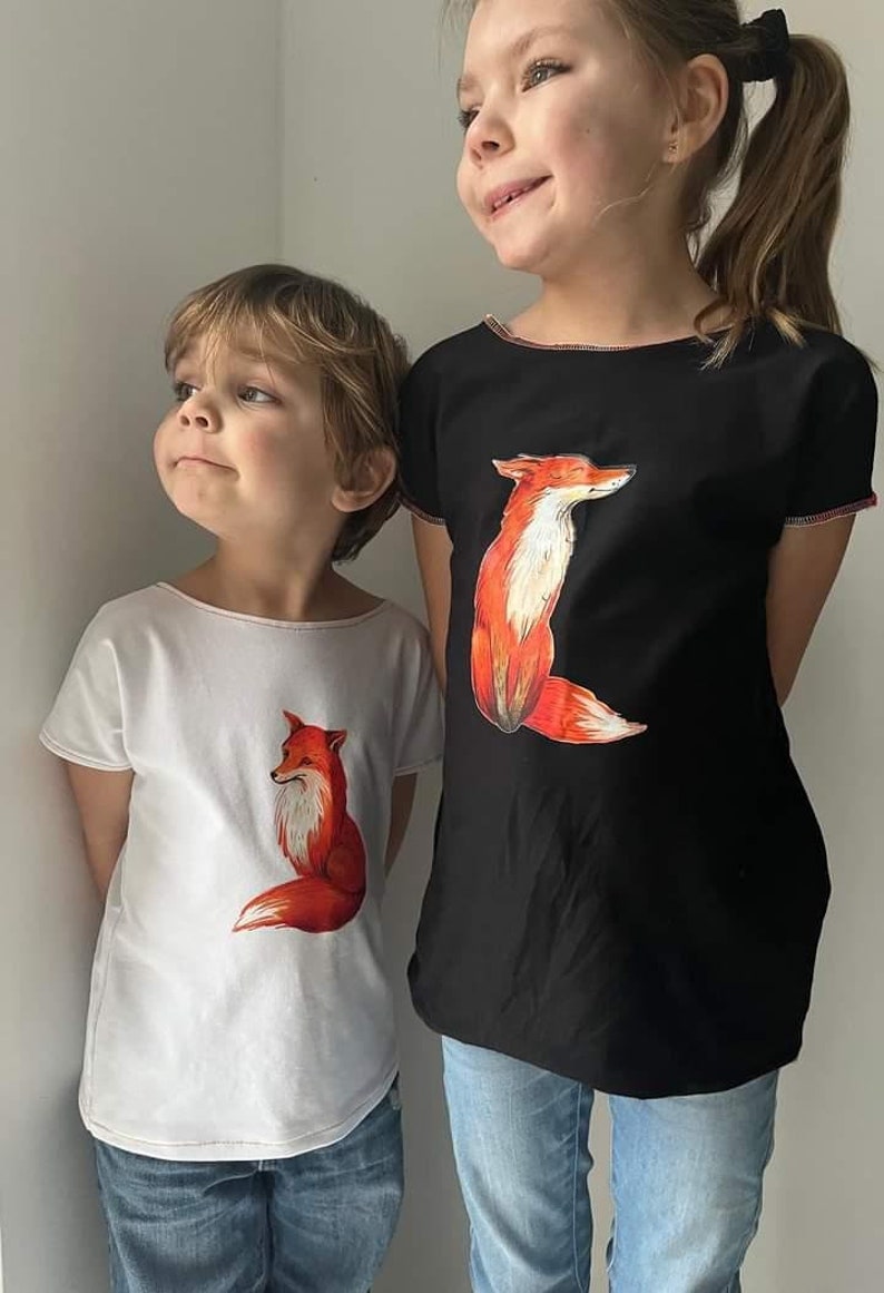 Visuell Design Tshirt handmade mit Bügelbild Fuchs Kinder weiß schwarz Bild 8