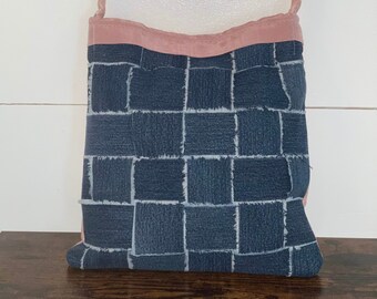 Denim Weaved Handbag | Boho Handbag | Upcycled Denim Carry Bag | Handmade Purse