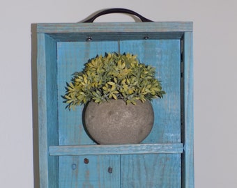Aqua Pallet Wood Tray or Wall Shelf | Two Section Rustic Organizer with Bronze Handle | Upcycled Farmhouse Decor | One of a Kind