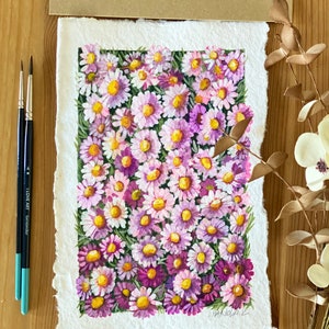 Original flowers painting, daisies painting , Original gouache flowers painting on rough paper
