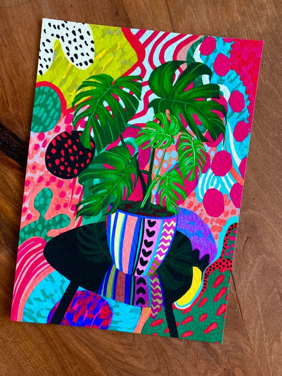 Monstera plant vibrant Giclée Art Print