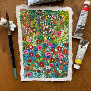 Wild flowers painting, Original gouache painting on rough paper