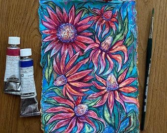 Original Gemälde mit Gouache auf rauem Papier