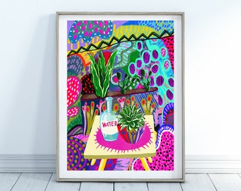 Hand finished Rainbow balcony - Art print,  including original hand paint, by KKArts