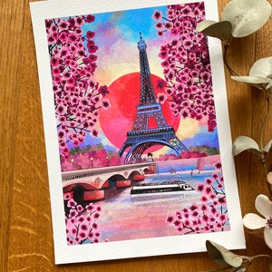 Eiffelturm Kunstdruck: Paris Landschaft mit Kirschblüten