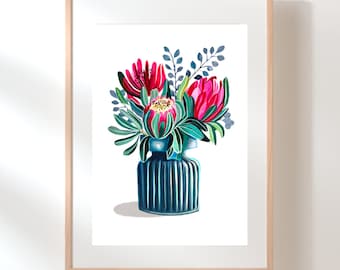 Pintura de proteas, impressão artística de proteas, por KKArts