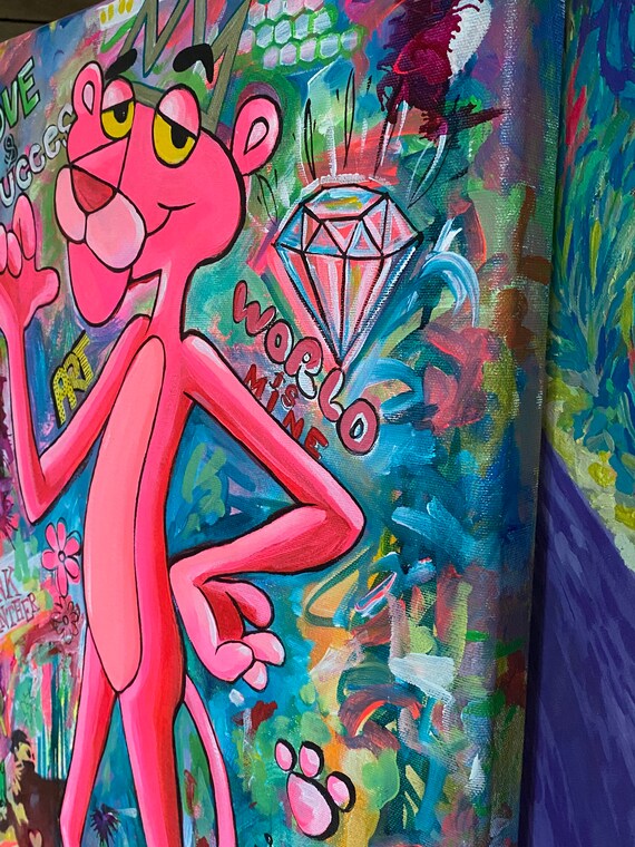 Hand Painted ORIGINAL Painting Pink Panther Pop Art 