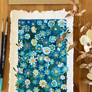 Peinture de fleurs de jardin, peinture originale de fleurs à la gouache sur papier brouillon
