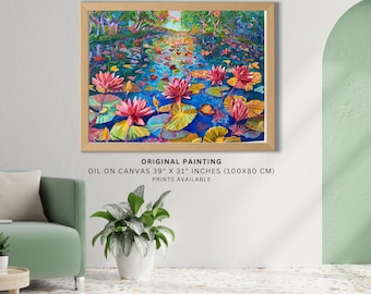 Waterlilies original oil painting, ready to hang canvas