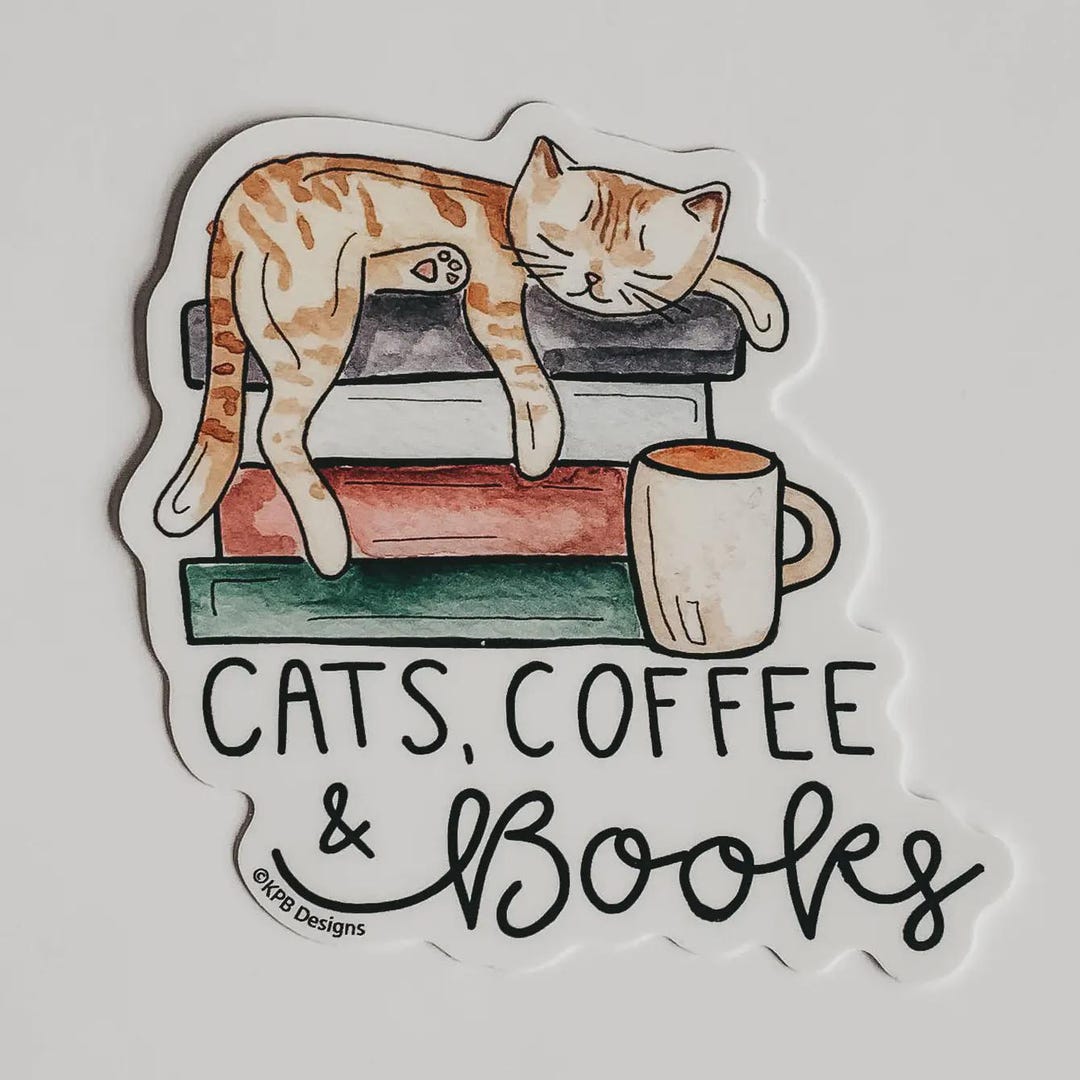 Cats, Coffee, and Books Vinyl Sticker - Etsy
