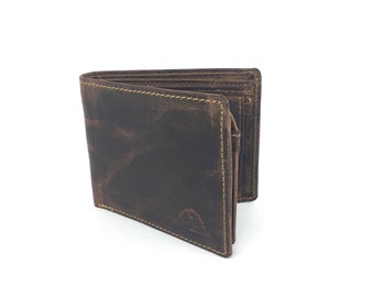 Men's wallet RFID Leather Wallet in Vintage Design horizontal format brown used look