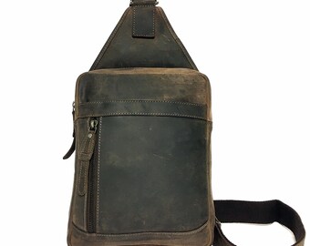 Leather Sling Bag Crossbody Bag Backpack unisex Shoulder Bag in used look Vintage Style brown