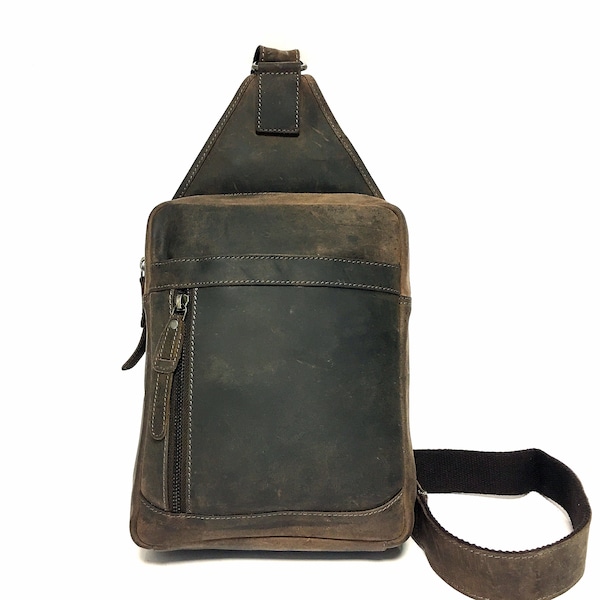 Leather Sling Bag Crossbody Bag Backpack unisex Shoulder Bag in used look Vintage Style brown