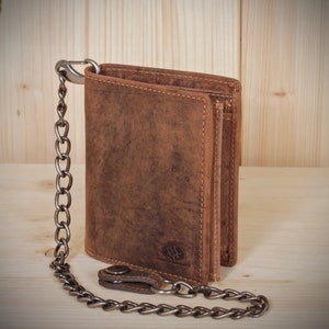 Leather Biker Wallet with Chain unisex RFID Protection Vintage Leather saddle brown used look