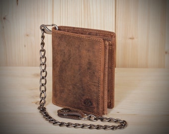 Leather Biker Wallet with Chain unisex RFID Protection Vintage Leather saddle brown used look