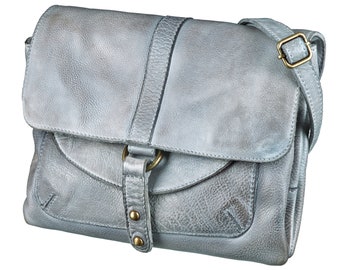 Kleine Leder Umhängetasche LEA Crossbody Tasche 2geteiltes Hauptfach in der Farbe grau Bull & Hunt