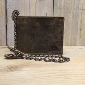 Leather Biker Wallet with Chain RFID Protection unisex Vintage Leather saddle brown used look