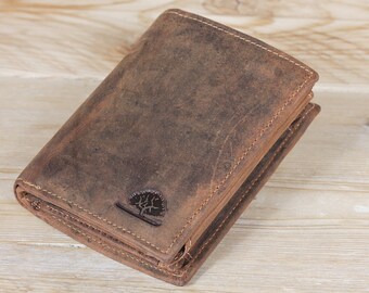 Men's Leather RFID Wallet in Vintage Style saddle brown used look