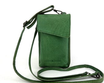 Leather Smartphone Bag Shoulder Bag Wallet green used look