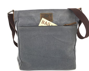Shoulder Bag unisex Hemp Leather environmentally friendly light grey brown used look
