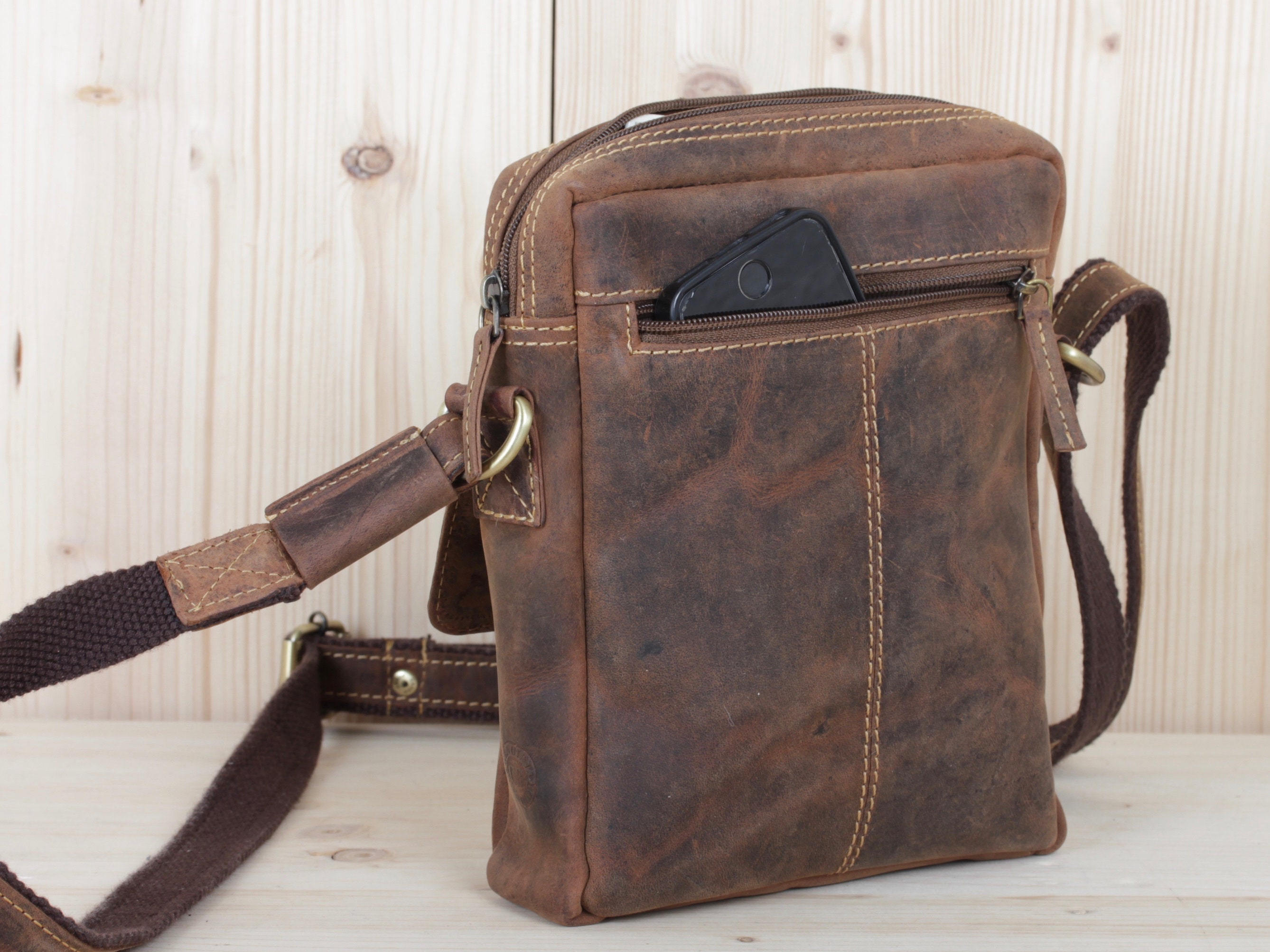 Mens leather top shoulder saddle bag