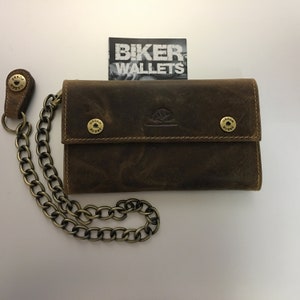 Leather biker wallet men wallet with chain vintage design brown