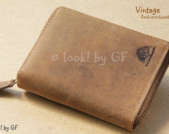 Men's Vintage Leather Wallet with Zipper in Vintage-Design saddle brown