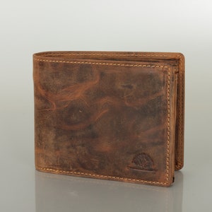 RFID Leather Wallet Men's Purse in Vintage Style natural Leather used look saddle brown
