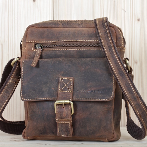 Vintage Leather Shoulder Bag for Men in saddle brown used look