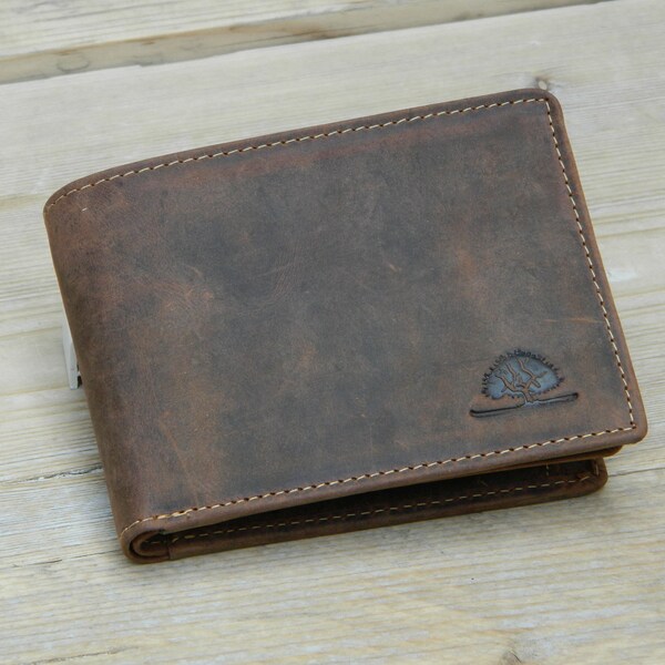 Men's wallet RFID Leather Wallet in Vintage Design horizontal format brown used look