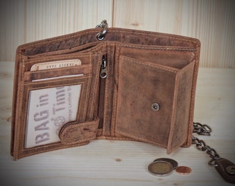 Leather Biker Wallet with Chain unisex RFID Protection Vintage Leather saddle brown used look