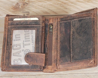 Men's Leather RFID Wallet in Vintage Style saddle brown used look