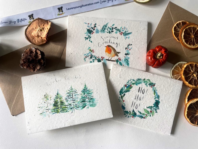 Pack of 3 plantable Christmas cards /plantable seed card / seed card Christmas Card /Fox mHedgehog Pheasant /eco friendly image 1