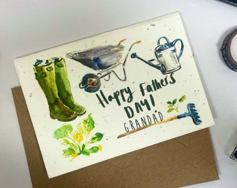 Grandad fathers day Plantable card / fathers day card  /seed card //beer /// gardening // wellies// environmentally friendly