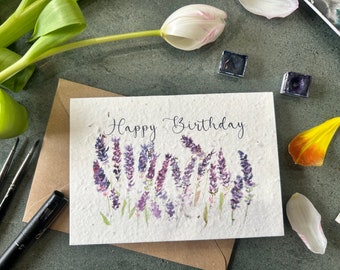 Lavender Happy Birthday Card wildflowers plantable seed  card lavender design  Birthday Card //Pretty Birthday Card / eco friendly