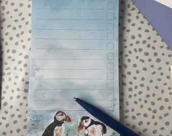 To do list notepad, puffin design tear off sheet notepad desk pad by Lauren young illustration