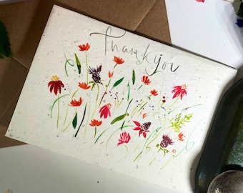 Thankyou plantable seed  card/ seed card  Birthday Card // Illustrated Birthday Card//Pretty /eco friendly/ countryside