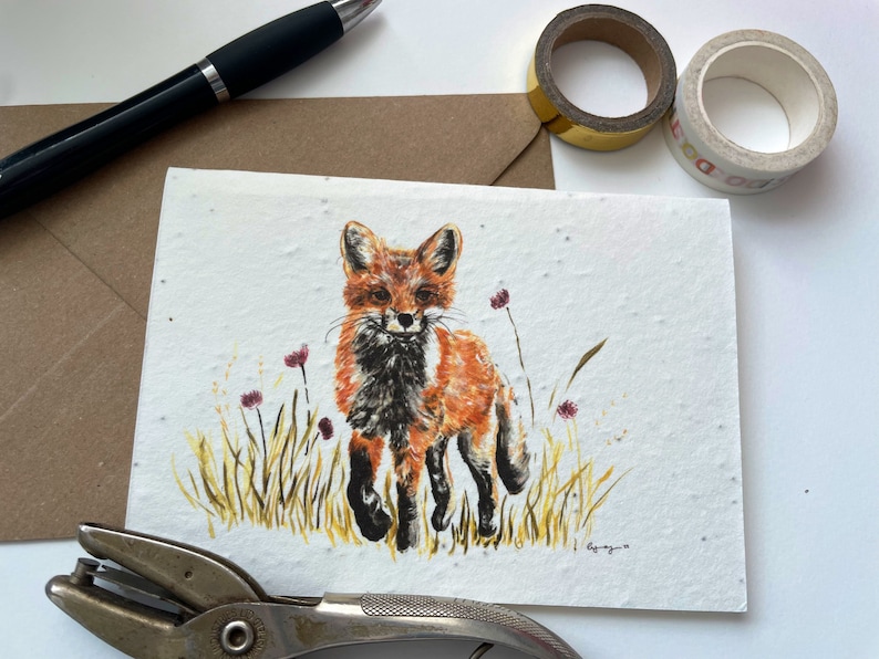 Fox plantable seed card/ seed card Birthday Card // Illustrated Birthday Card//Pretty Birthday Card / eco friendly image 1