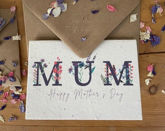 Plantable Mother’s Day  MUM  plantable wildflower seed card , Seed bomb mothers day card, for mum