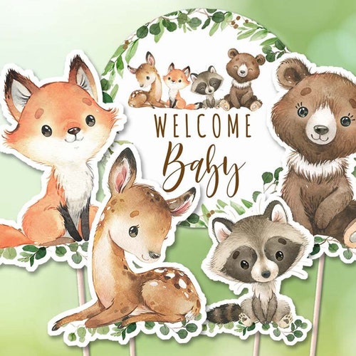 PRINTABLE Woodland Animals Cake Topper Woodland Baby Shower - Etsy