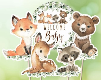 Impreso Woodland Animals Centros de mesa Woodland Baby Shower Es un niño Woodland Cutouts Diaper Cake Decor Cake Toppers Descarga instantánea