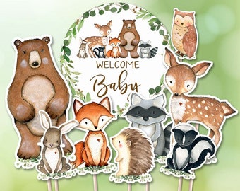 Stampabile Woodland Animali Centrotavola Woodland Ritagli Woodland Cake Topper Baby Shower Download istantaneo Decorazioni di compleanno ritagliate