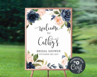Greenery Bridal Shower Welcome Sign Template – Floral Watercolor (DIY Editable)